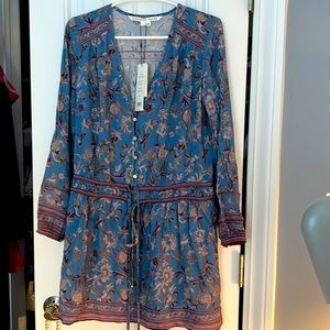 NWT VERONICA BEARD Tiany Floral Button-Front Blue Cornflower Long Sleeves Dress